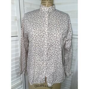 Lady Holiday Floral Button Up Blouse Cotton Long Sleeve Floral Prairie Large